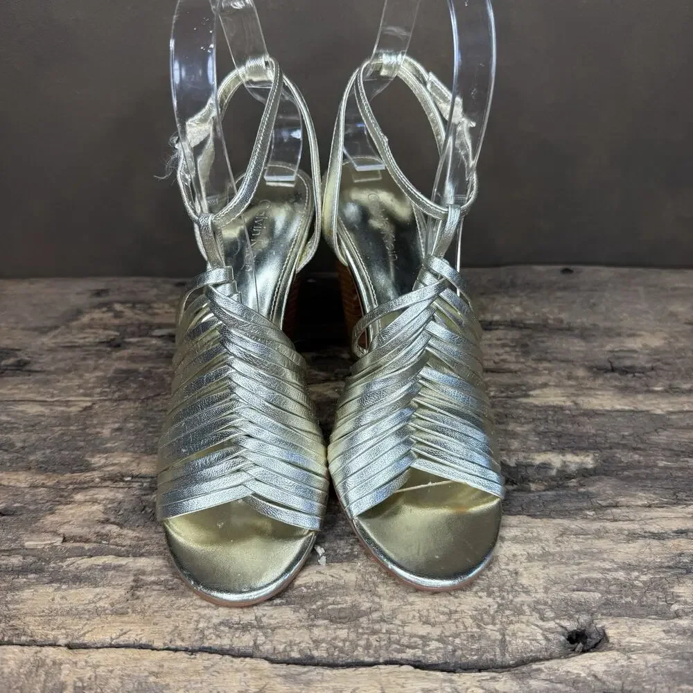 Calvin Klein Rene Metallic Gold Heels Y2K 2000s Strappy Sandals Women’s 6